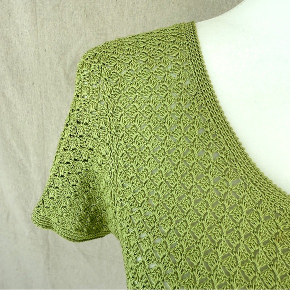 Vintage Emma James Green Crochet Short Sleeve Button Up Blouse Size S - Picture 3 of 7